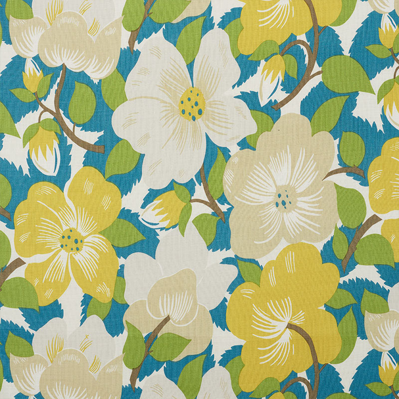 MAGNOLIAS CITRON & PEACOCK FABRIC