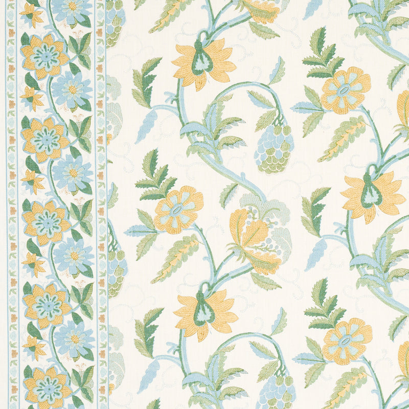 Schumacher INDALI BORDERED LINEN CITRON AND MINERAL Fabric | Atlanta Fabrics
