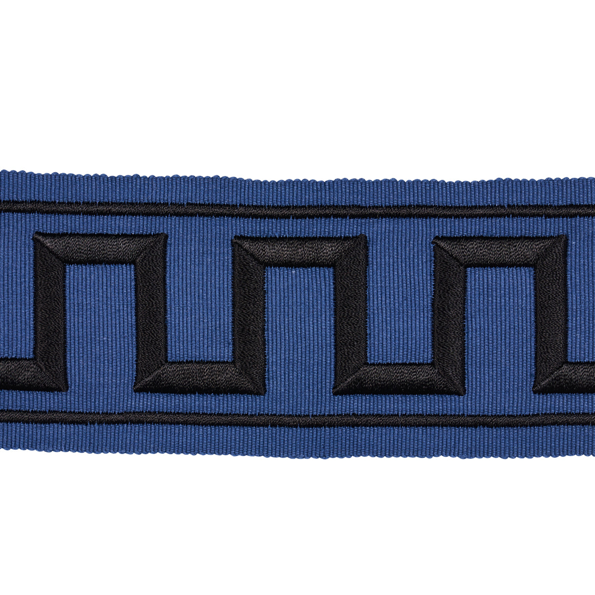 GREEK KEY EMBROIDERED TAPE BLACK ON NAVY