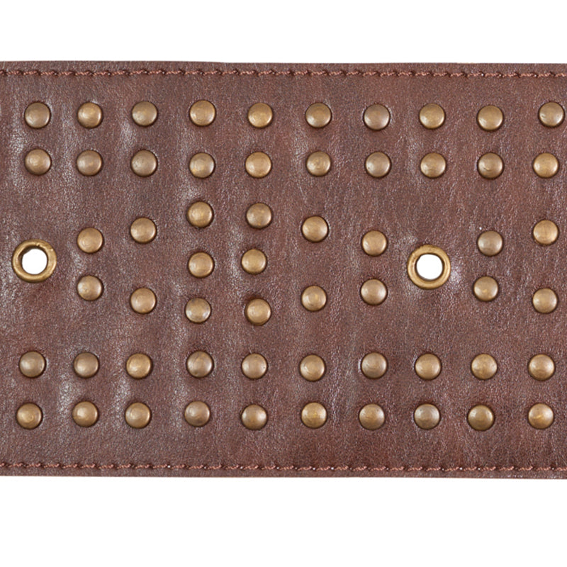 STUDDED LEATHER TRIM BROWN