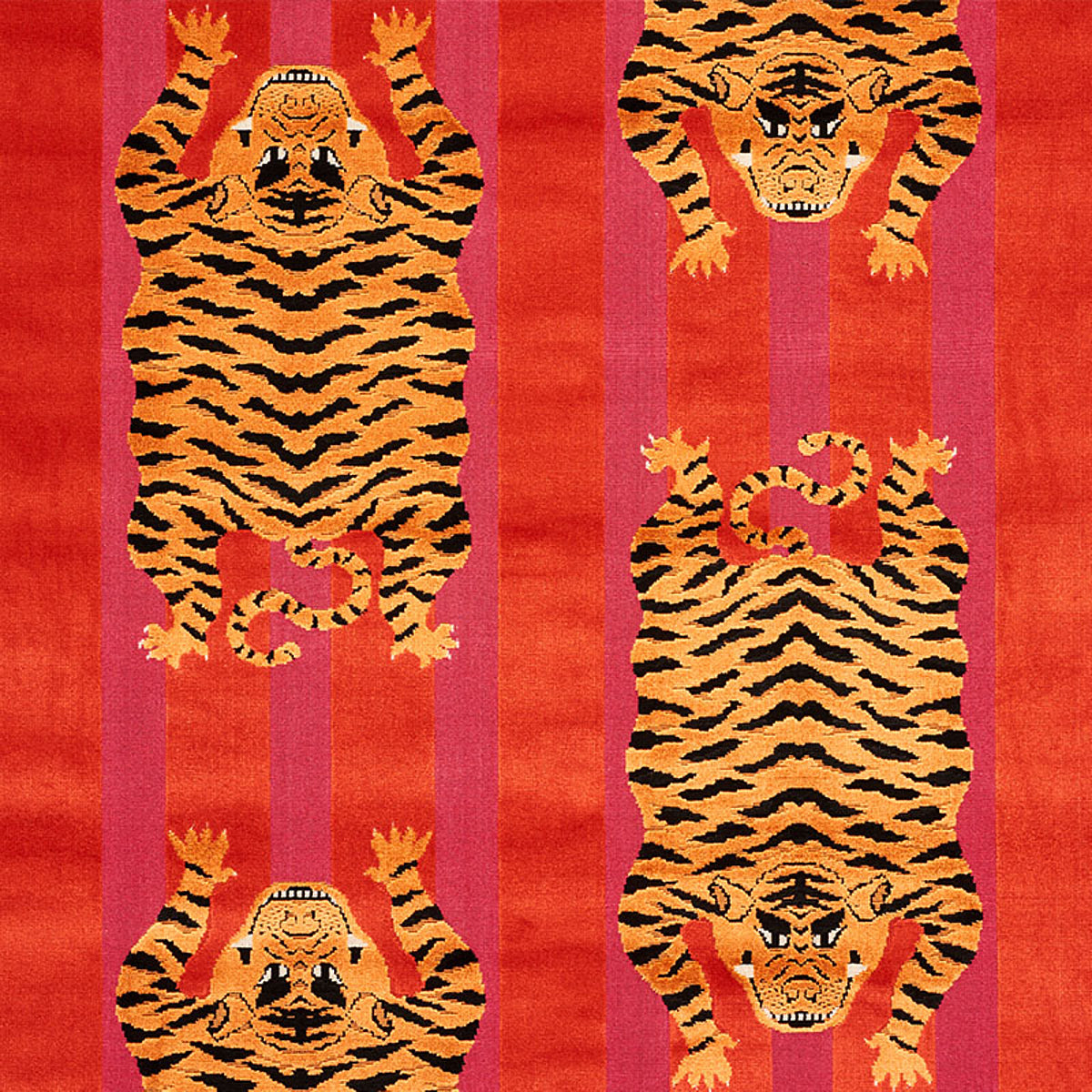 Schumacher JOKHANG TIGER VELVET RED & PINK Fabric | Atlanta Fabrics