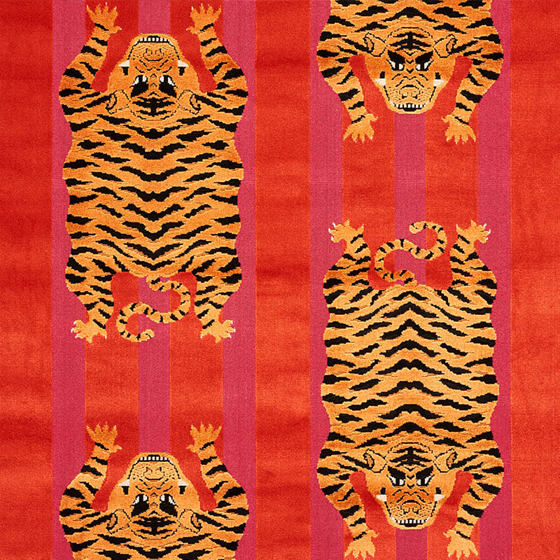 Schumacher JOKHANG TIGER VELVET RED & PINK Fabric | Atlanta Fabrics