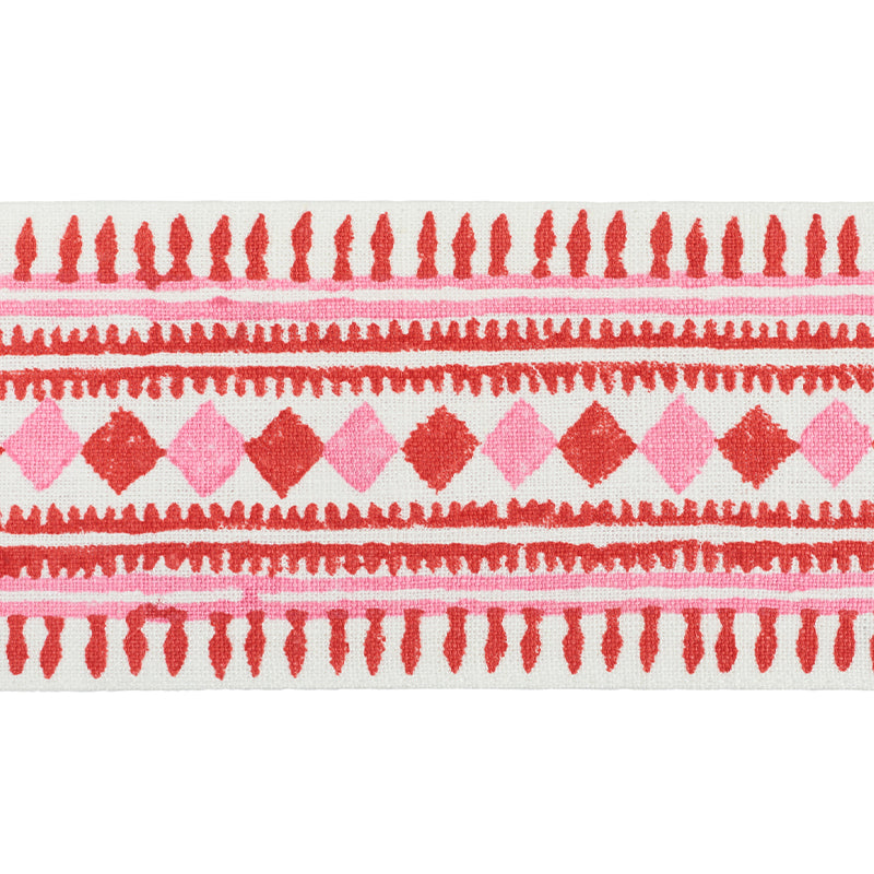 TOULA HAND BLOCKED LINEN TAPE RED & PINK