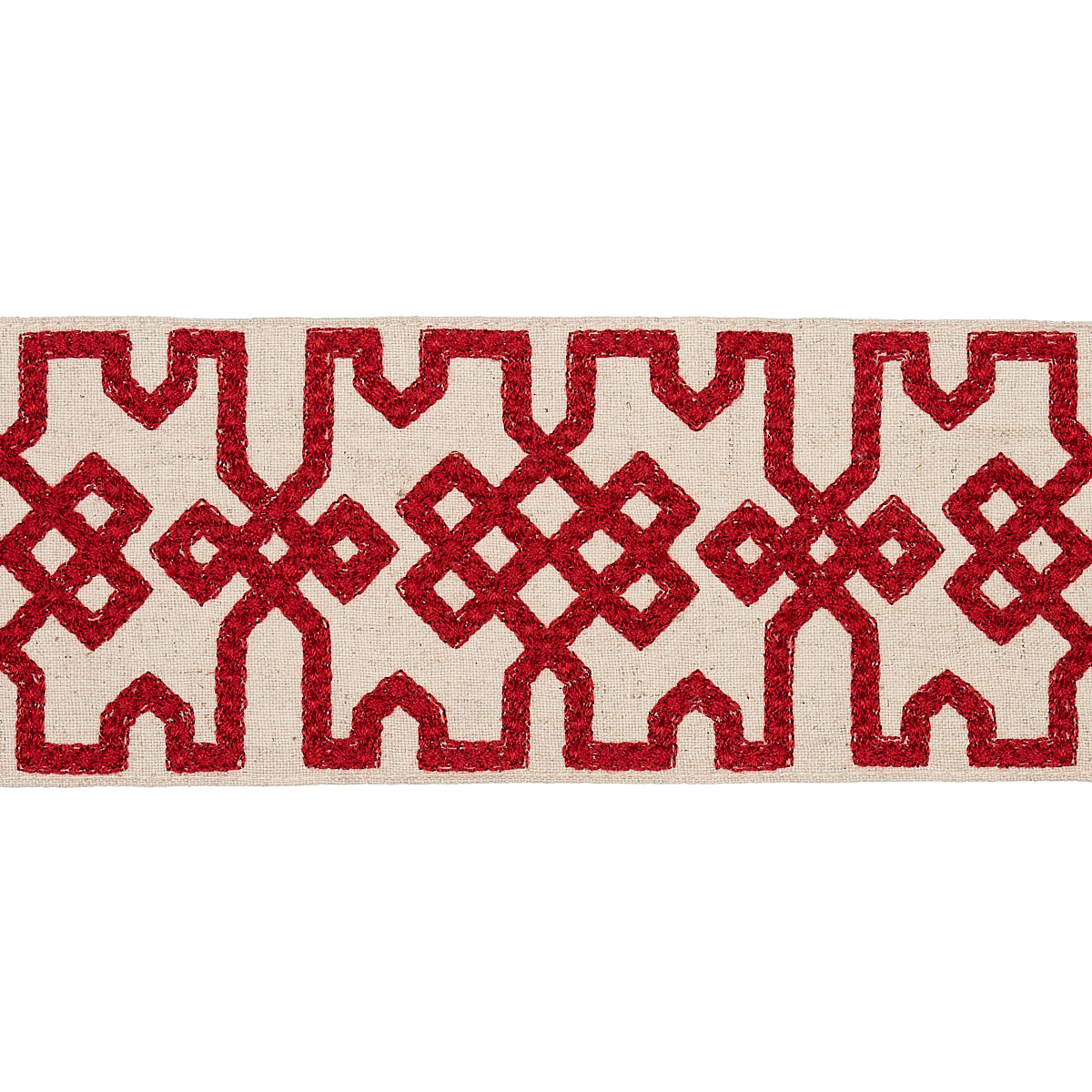 Knotted Trellis Tape   CRIMSON ON UNBLEACHED