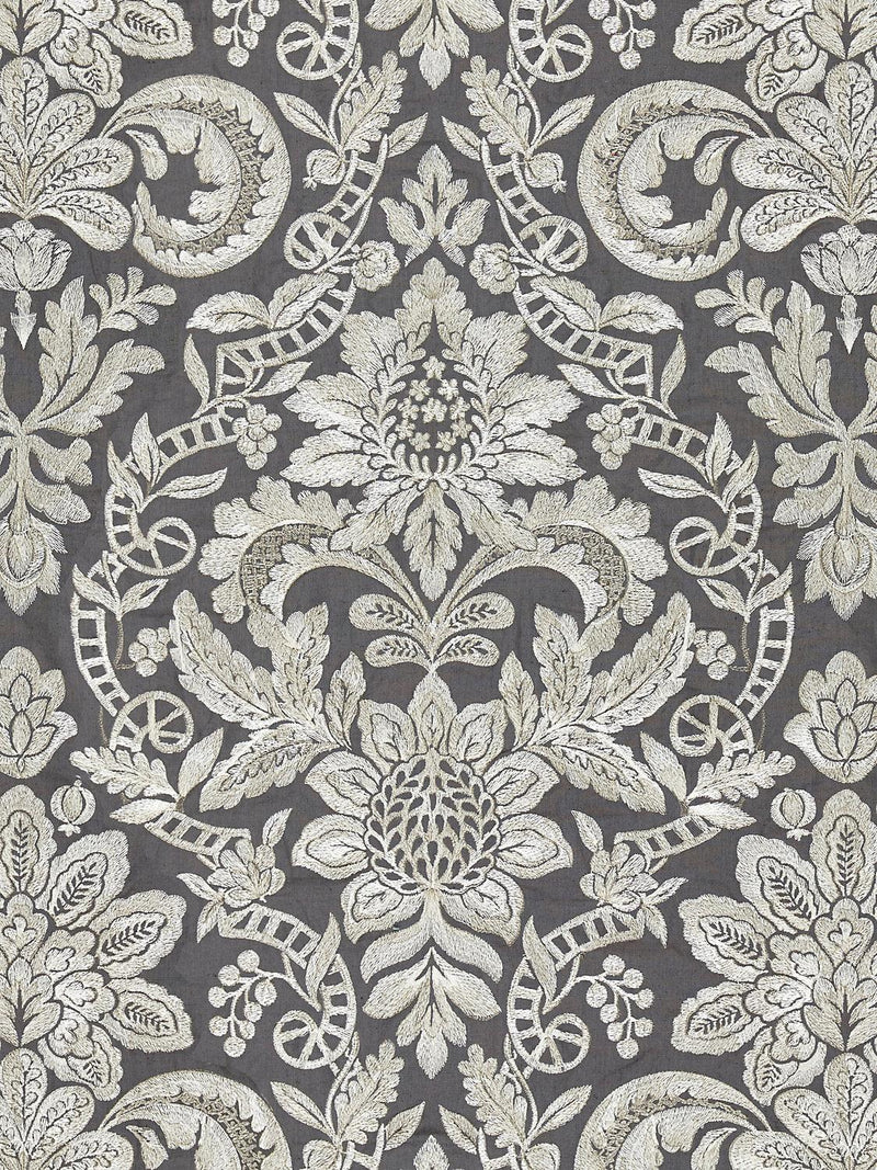 ELIZABETH DAMASK EMBROIDERY CHARCOAL - Atlanta Fabrics