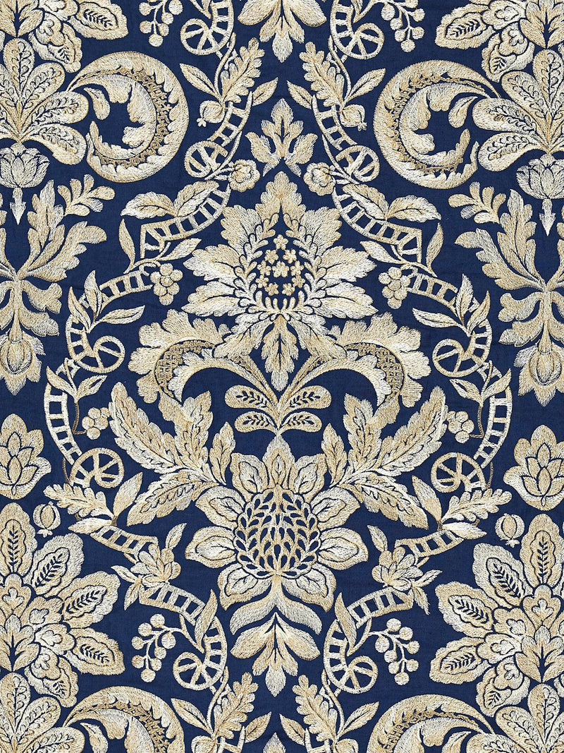 ELIZABETH DAMASK EMBROIDERY INDIGO - Atlanta Fabrics